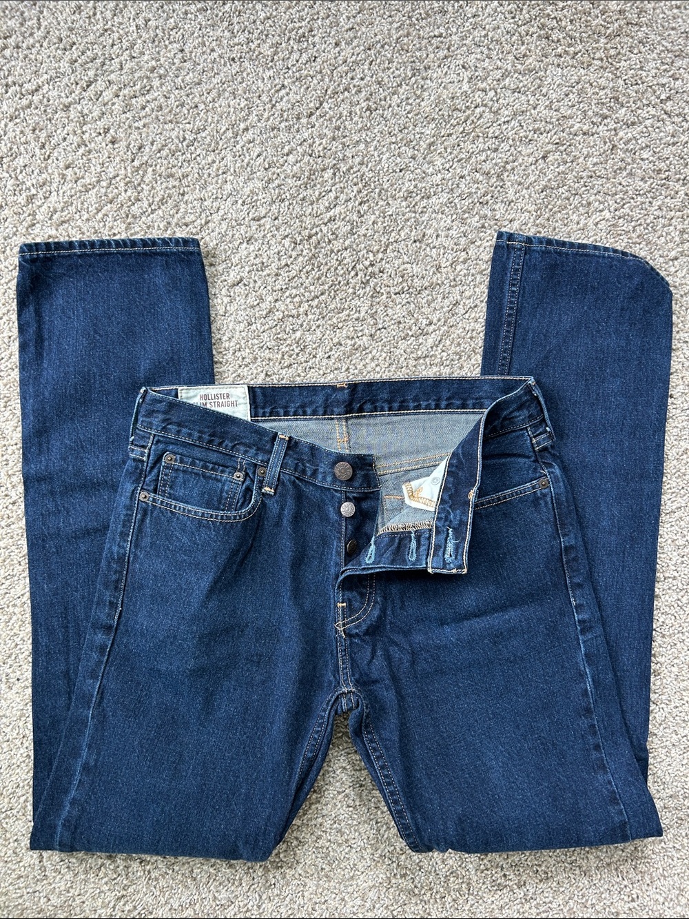 Hollister Deep Indigo Button-Fly Straight Jeans